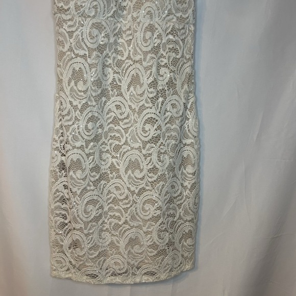 Sequin Hearts Cream Lace Sequin Homecoming Wedding Mini Dress Size 5 Stretchy - Picture 3 of 12